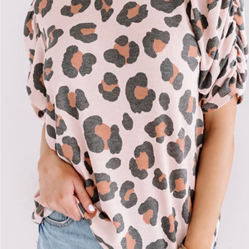 Leopard Forever Waffle Knit Top in Pink, Size Small